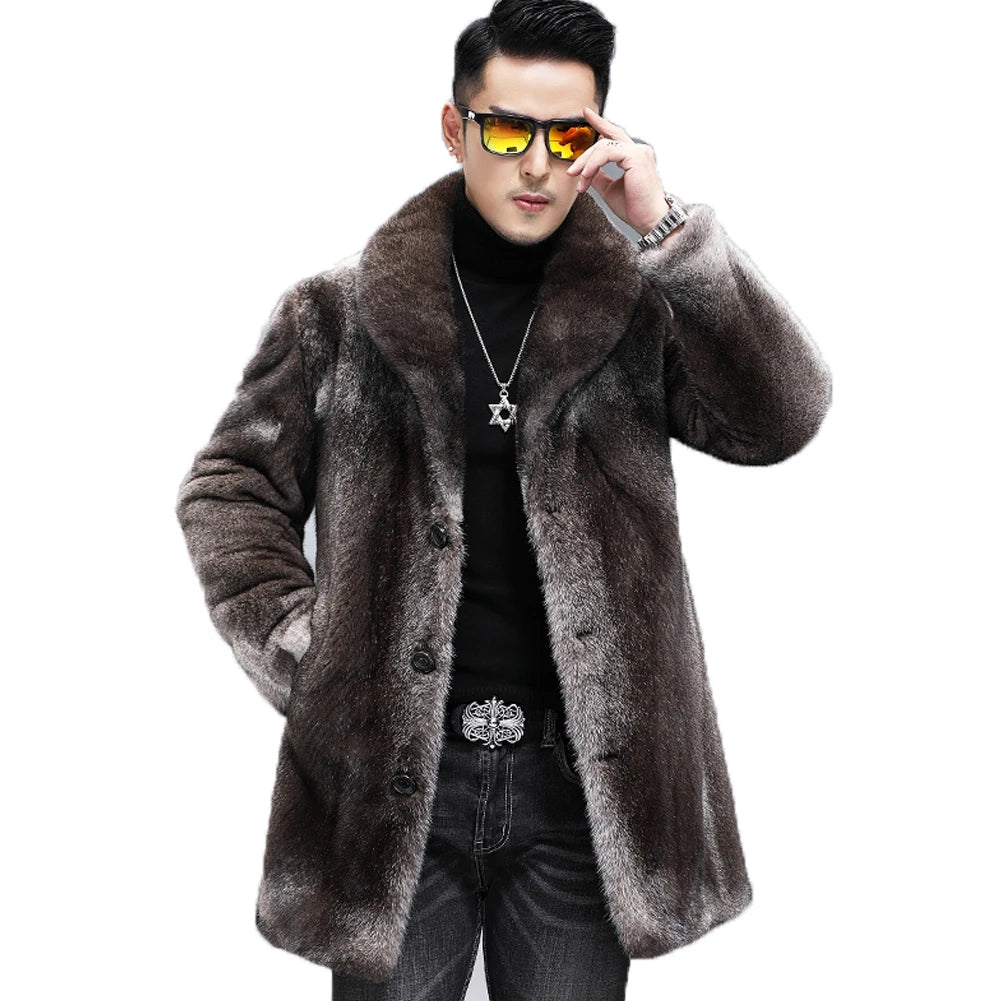 Men's Mid-Length Mink Fur Coat Grey | Vexaroa