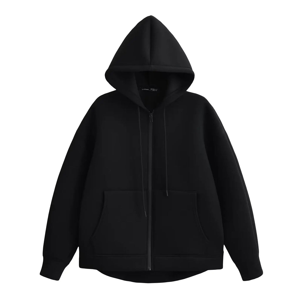 HH Autumn Winter Women's Zipper Hoodie Coat High Street Double Pockets Oversize Jakcet Loose Sweatshirts Outerwear Top