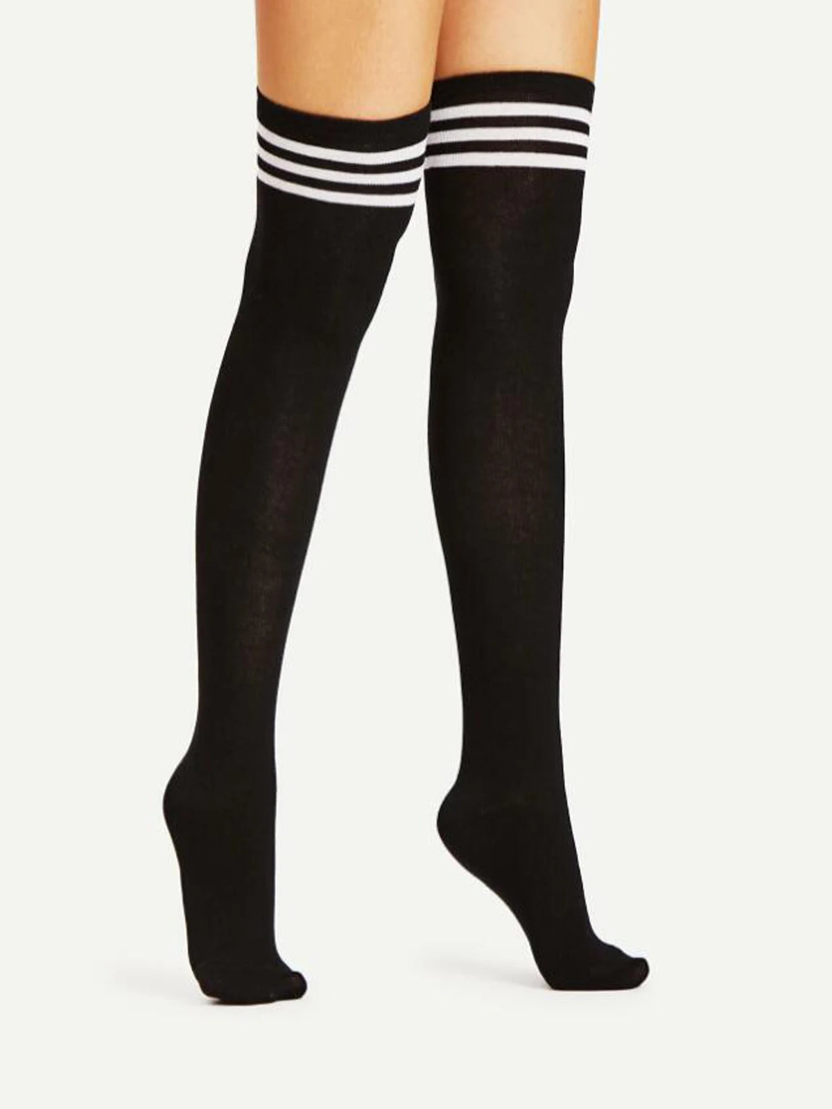 Stocking Over Knee Socks Fashion Women Keep Warm Slim Long Socks Black White Striped Hosiery
