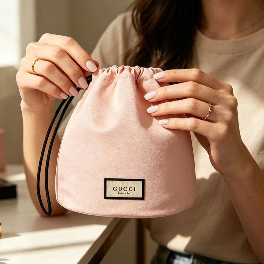 Vexaroa Pink Canvas Drawstring Cosmetic Bag Travel Pouch