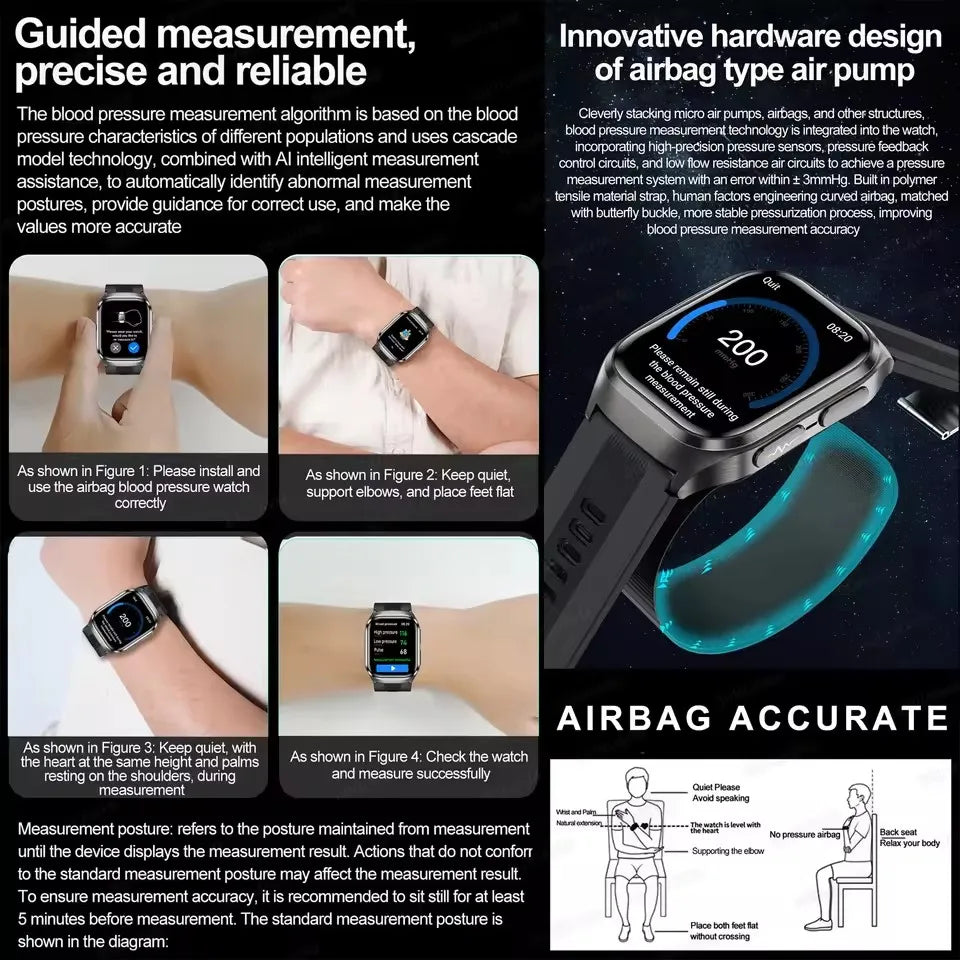 2026 New Upgrade AI Diagnostic  Airbag  Precise Blood Pressure Health SmartWatch Uric Acid ECG Blood lipids Smartwatch Men Women