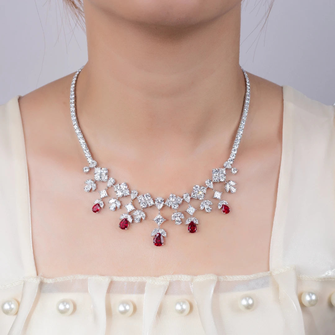 Red Lab Diamond Pendant 18K Gold Princess Pear | Vexaroa