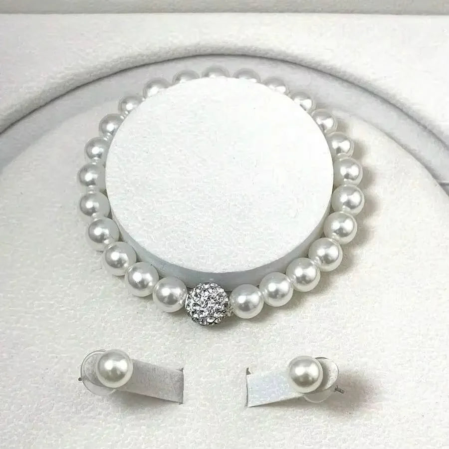 Vexaroa Pearl Bridal Necklace Bracelet Jewelry Set