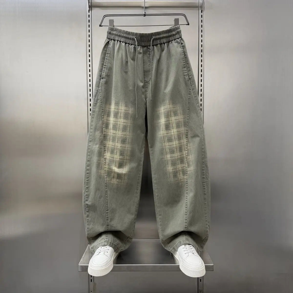 2026 Plus Size Wide Leg Casual Plaid Pants Fashion Street Style Loose Long Trousers Brand Men's Clothing