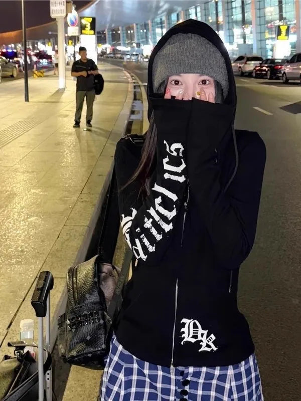 Vexaroa Black Gothic Cinched-Waist Zip Hoodie product image 1 | Vexaroa
