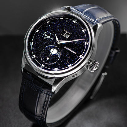 Moonphase Watch of Men 40mm Automatic Mechanical Wristwatches Origin ST2528 Movement Stainless Steel Blue Sandstone Dials