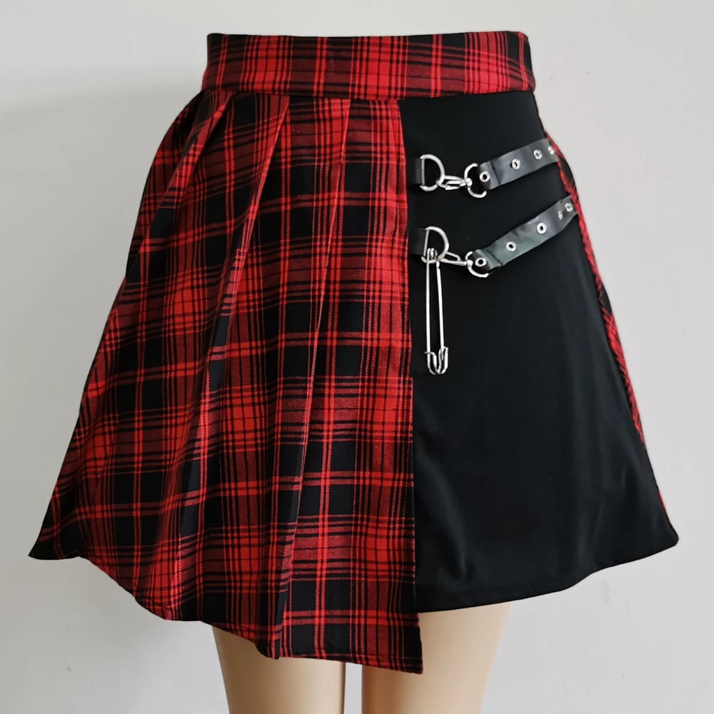 Vexaroa Plaid Pleated Mini Skirt  High Waist Casual