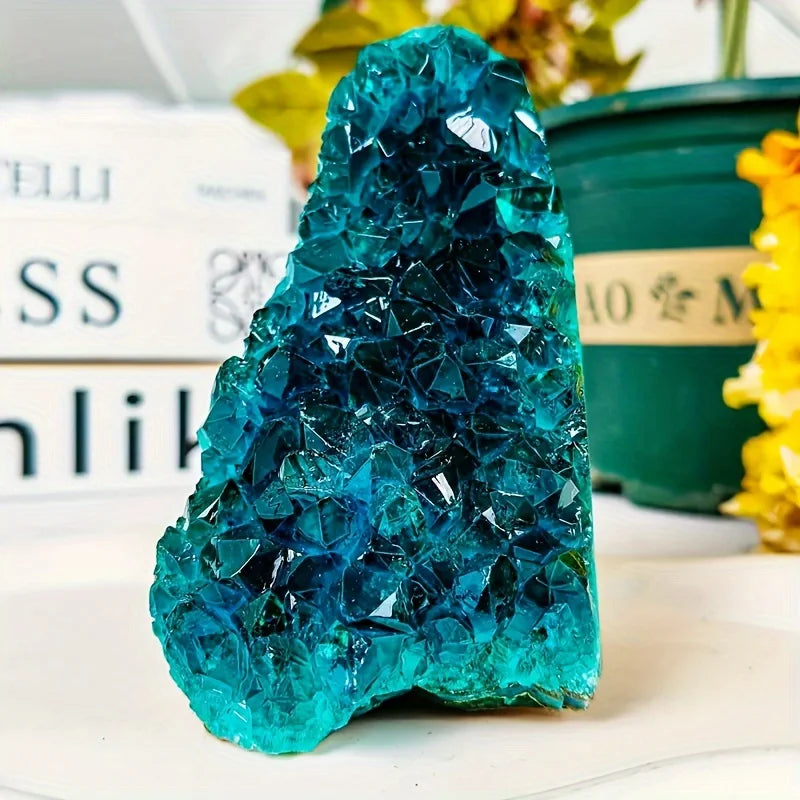 Vexaroa blue crystal cluster display specimen - view 4