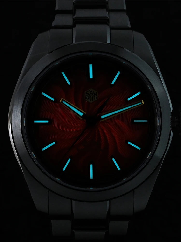 Black watch with glowing blue hands on a dark background