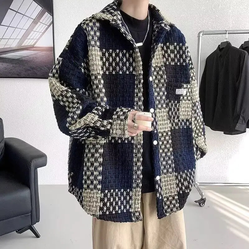 Vexaroa Men's Korean Plaid Shirt Jacket