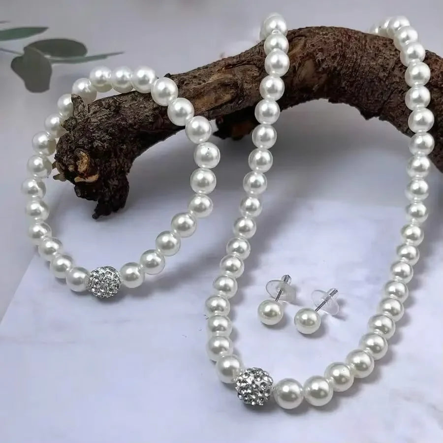 Vexaroa Pearl Bridal Necklace Bracelet Jewelry Set