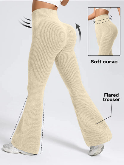 Women's High-Waist Bell Bottom Pants Sporty Tight Fit Comfortable Elastic Design Ideal for Exercise And Daily Wear