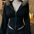 Vexaroa Women's Cropped Gothic Punk Zip-Up Hoodie