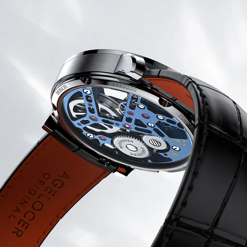 Luxury watch with open face design on a white background