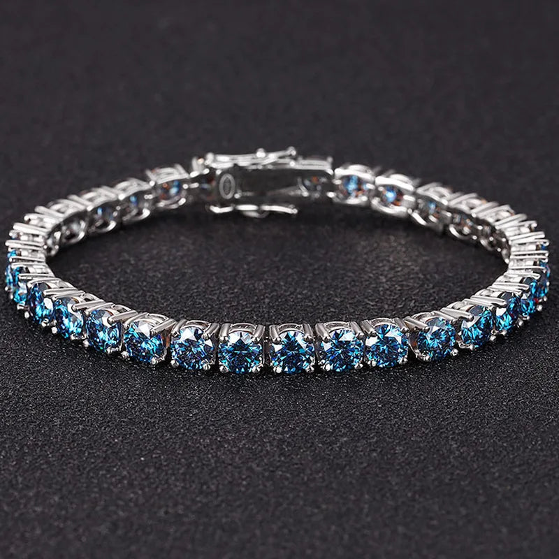 Royal Blue Moissanite Tennis Bracelet Platinum 3mm | Vexaroa