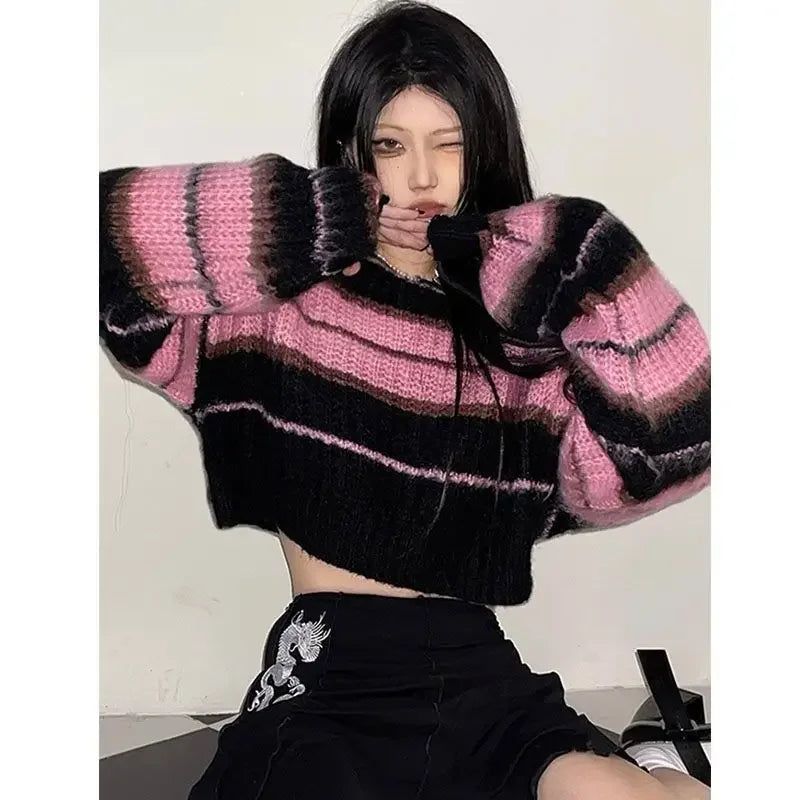 Vexaroa Women's Pink Striped Cropped Sweater — product image 9