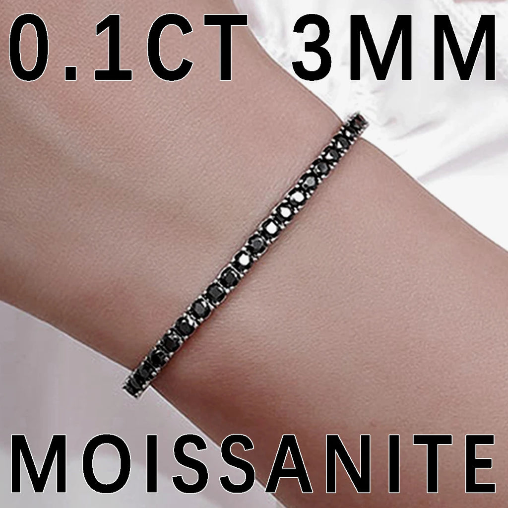 S925 Sterling Silver Black Moissanite Tennis Bracelet Full Paved Vexaroa