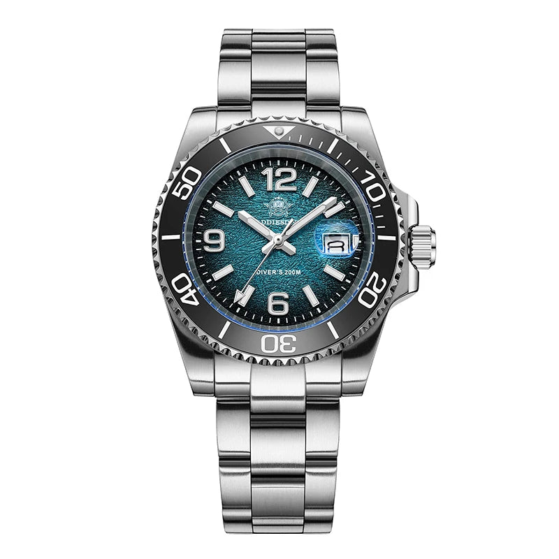 Silver watch with a blue face on a white background
