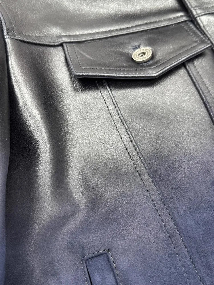 Men's Sheepskin Leather Moto Jacket Gradient | Vexaroa