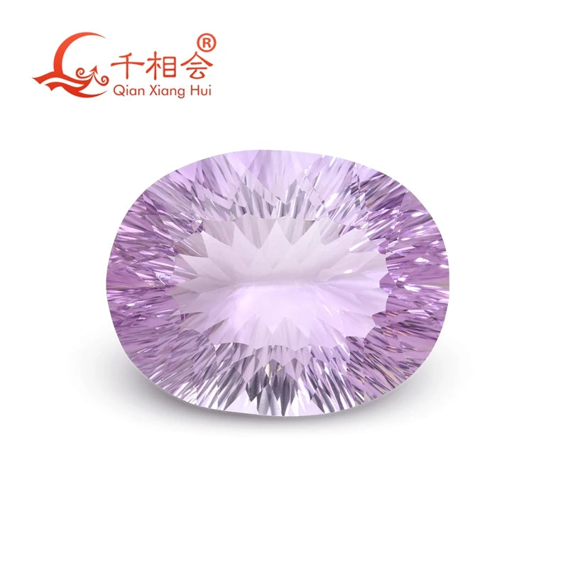 An oval-cut light purple gemstone with a faceted, starburst-like internal pattern, displayed on a clean white background with the Qian Xiang Hui logo in the top-left corner.