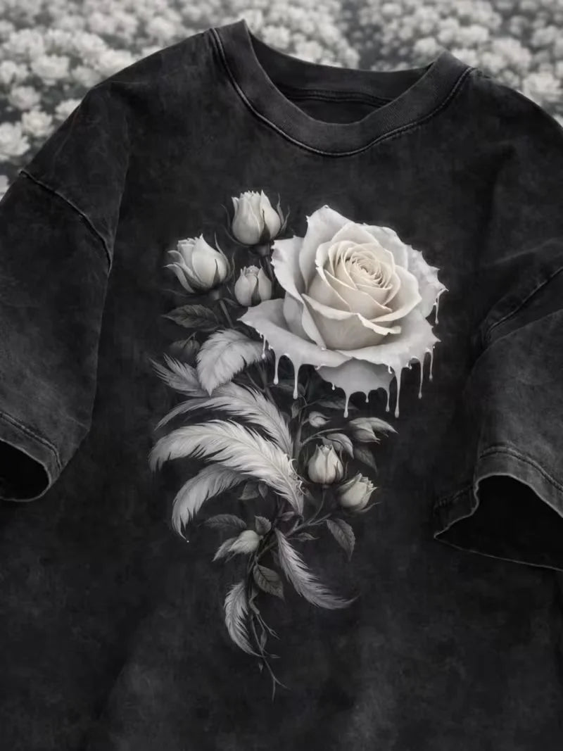 Vexaroa Womens Black Rose Gothic Graphic T-Shirt product photo, view 10