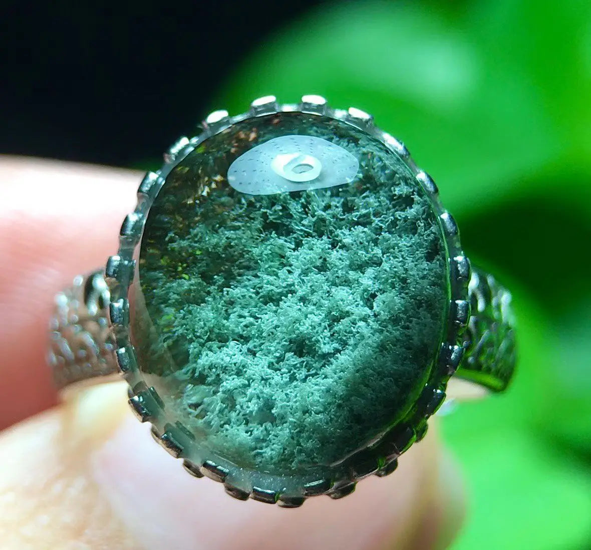 1. Vexaroa Natural Green Phantom Quartz Adjustable Ring 14mm 925 Silver Front View
