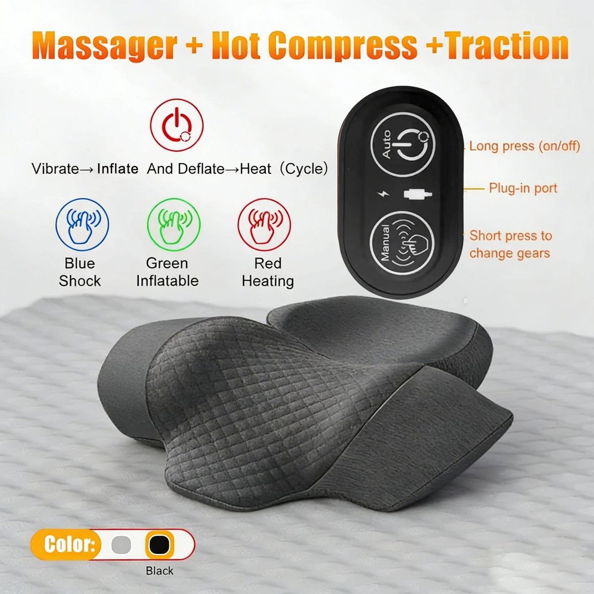 Vexaroa Electric Neck Massager Pillow Heat Vibration Traction