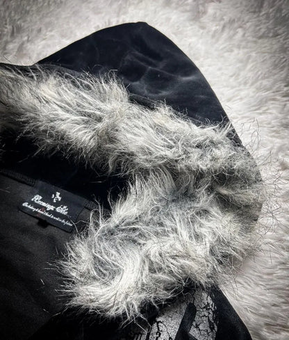 Vintage Popular Dark Rock Hip Hop Print Sports Sweater Women Y2K Streetwear Casual Joker Plus Velvet Padded Fur Collar Hoodies