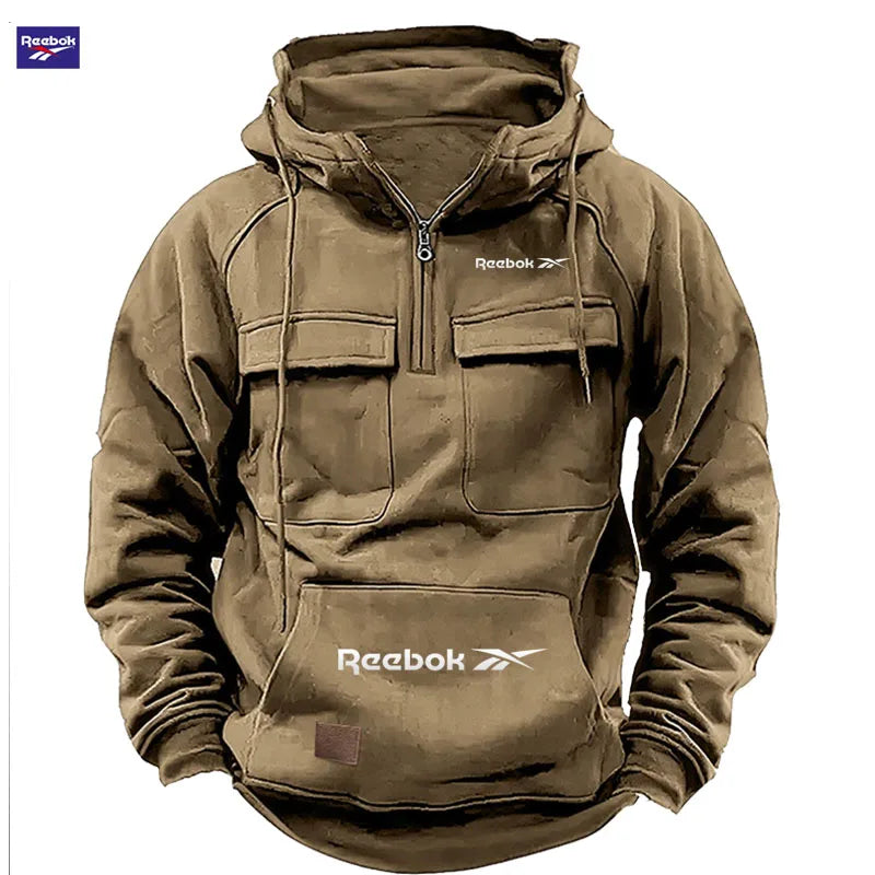 Vexaroa Men's Patchwork Hooded Sweatshirt Multi-Pocket Casual Reebok