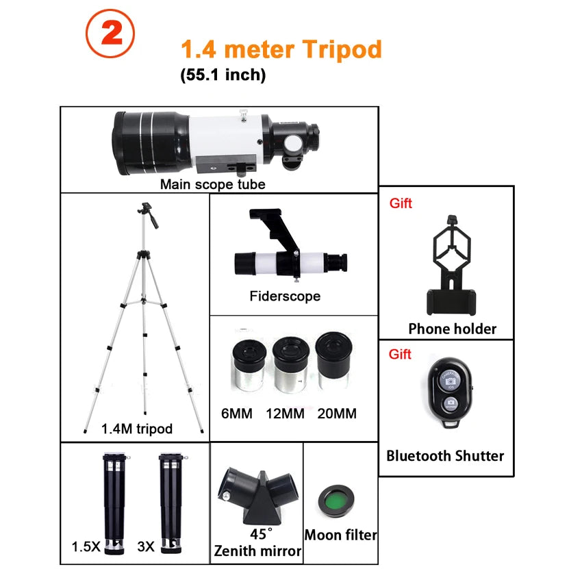 Professional Astronomical Telescope F30070 Monocular 150 Times Zoom HD Night Vision  View Moon Star  AZM70300 Stargazing