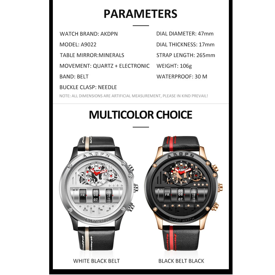 Vexaroa Men's Quartz Watch with Leather Strap