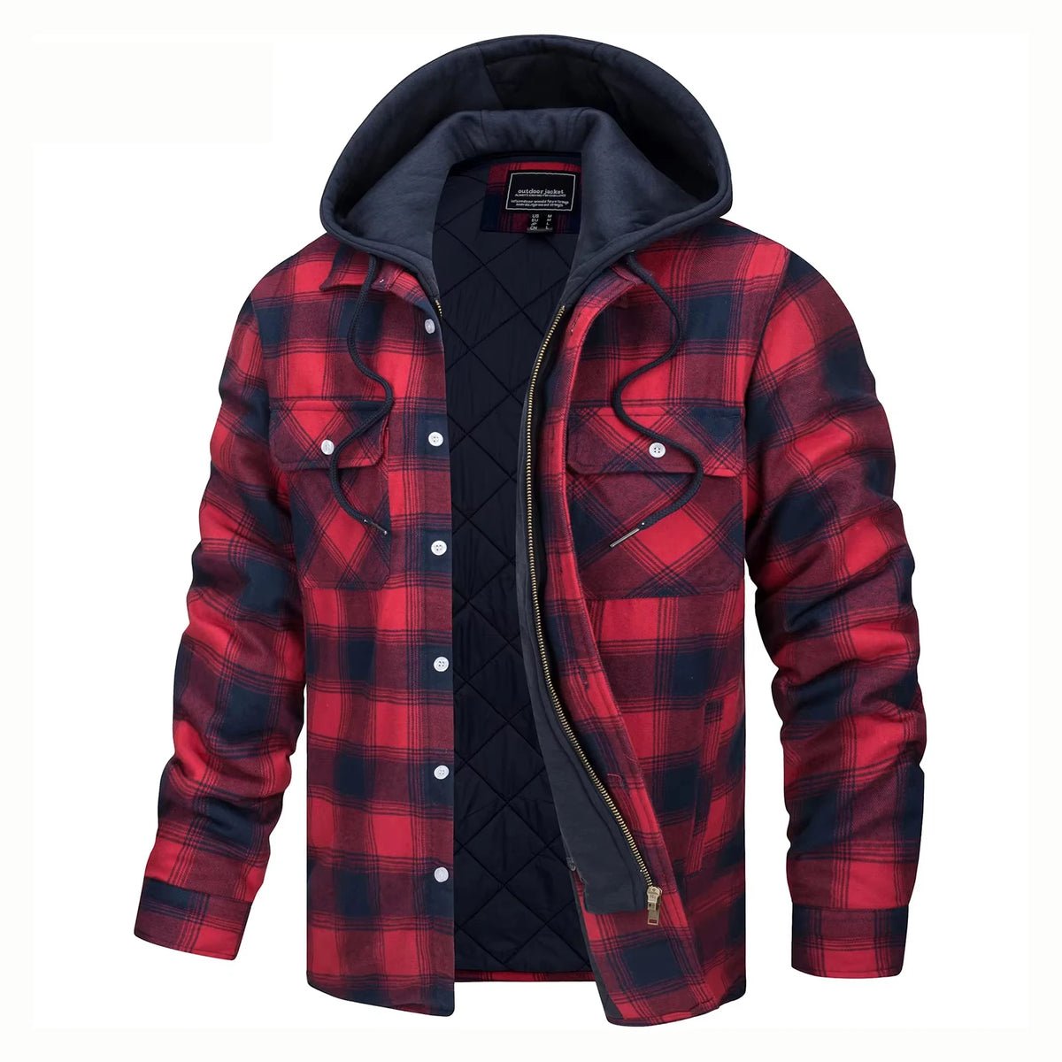 Vexaroa Men's Quilted Flannel Jacket with Hood