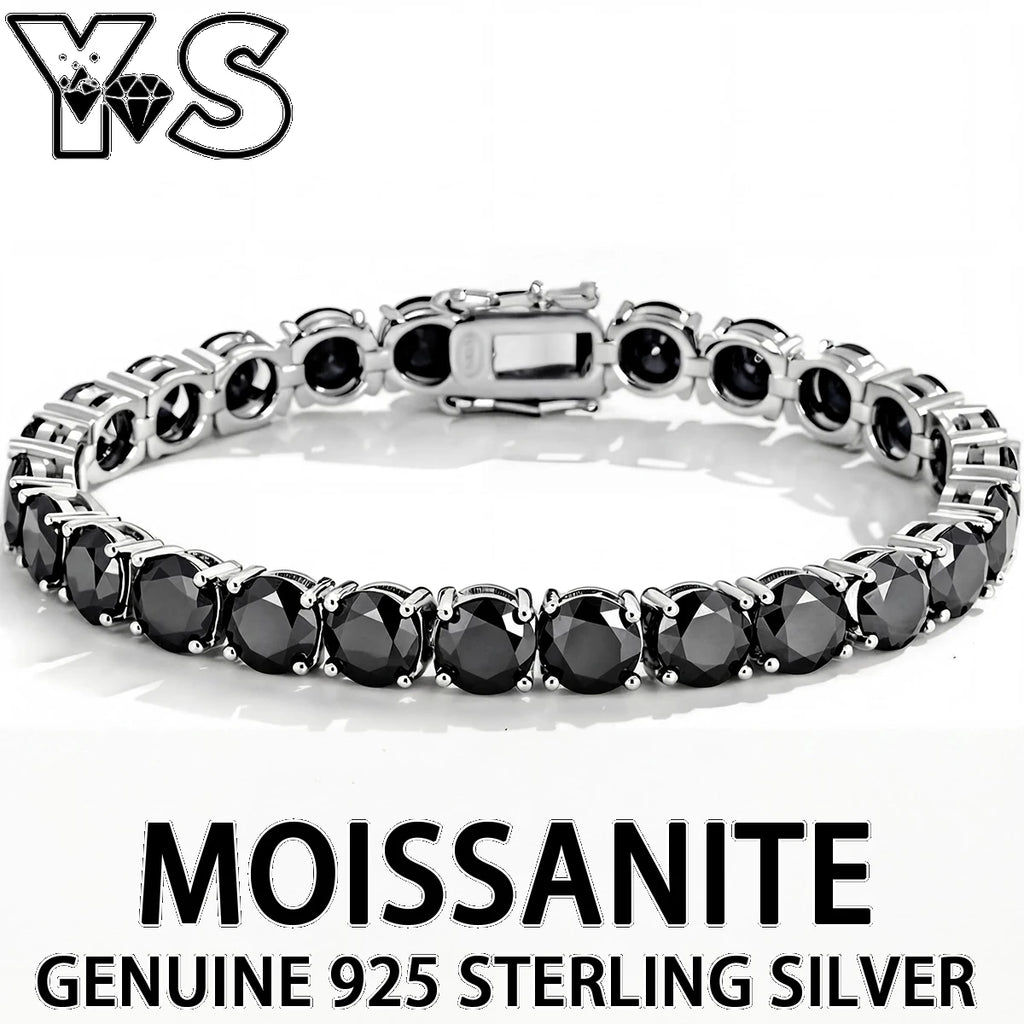 S925 Sterling Silver Black Moissanite Tennis Bracelet Full Paved Vexaroa