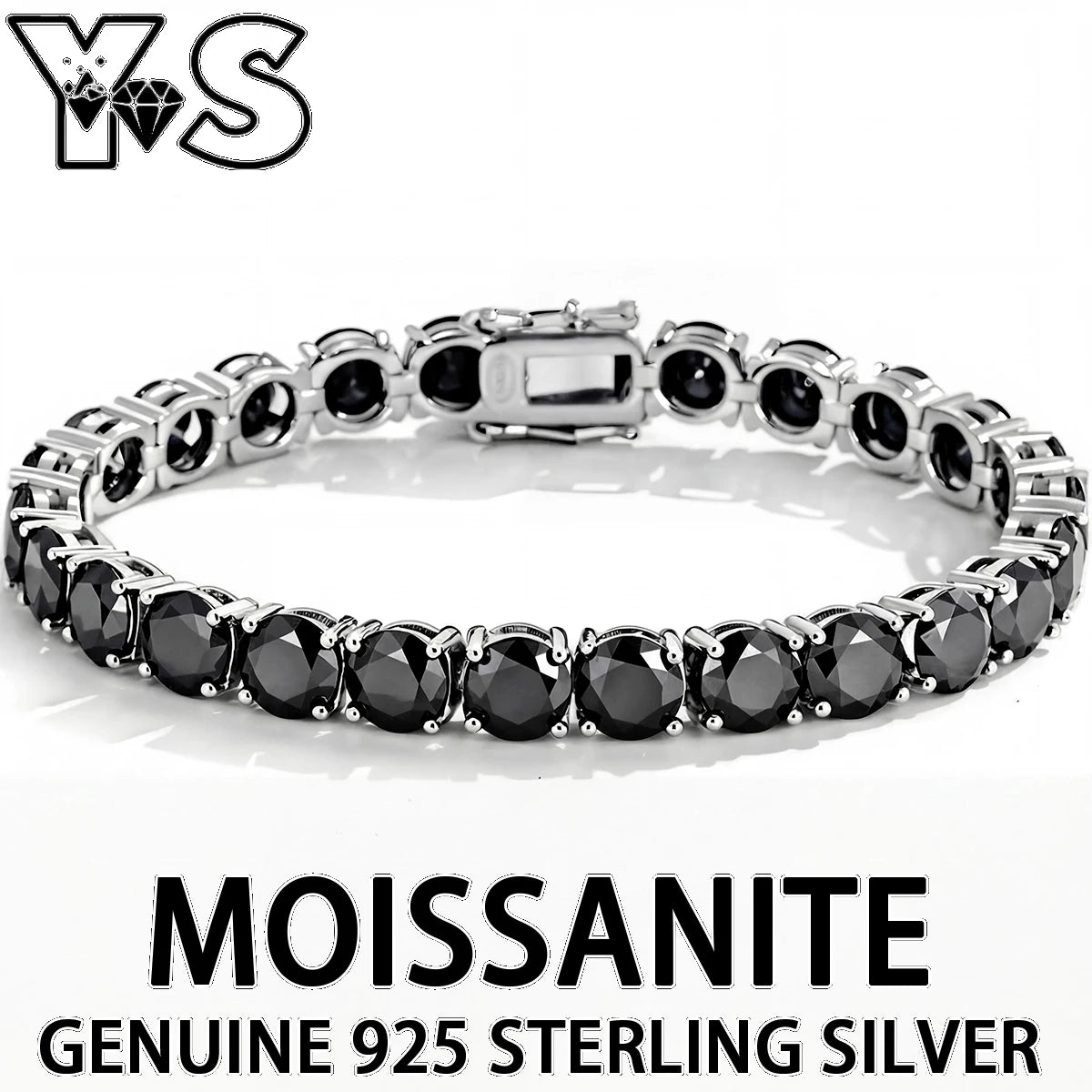 S925 Sterling Silver Black Moissanite Tennis Bracelet Full Paved Iced Out Hip Hop Street Style Unisex Luxury Jewelry Gift