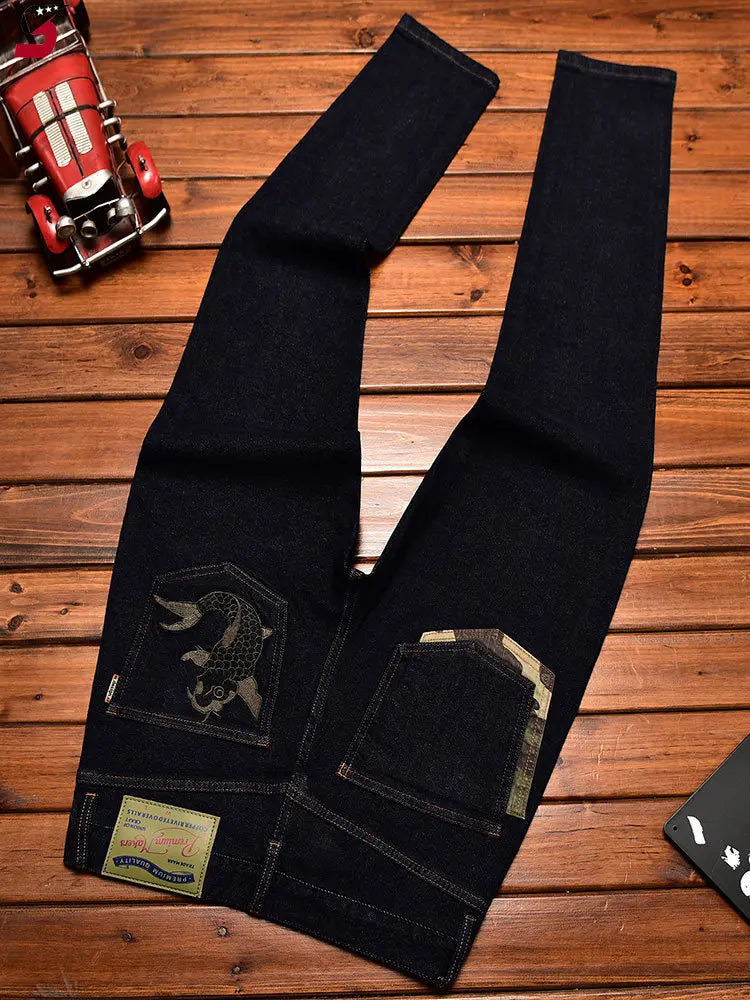 Men's Chinese-Style Embroidered Slim Jeans | Vexaroa