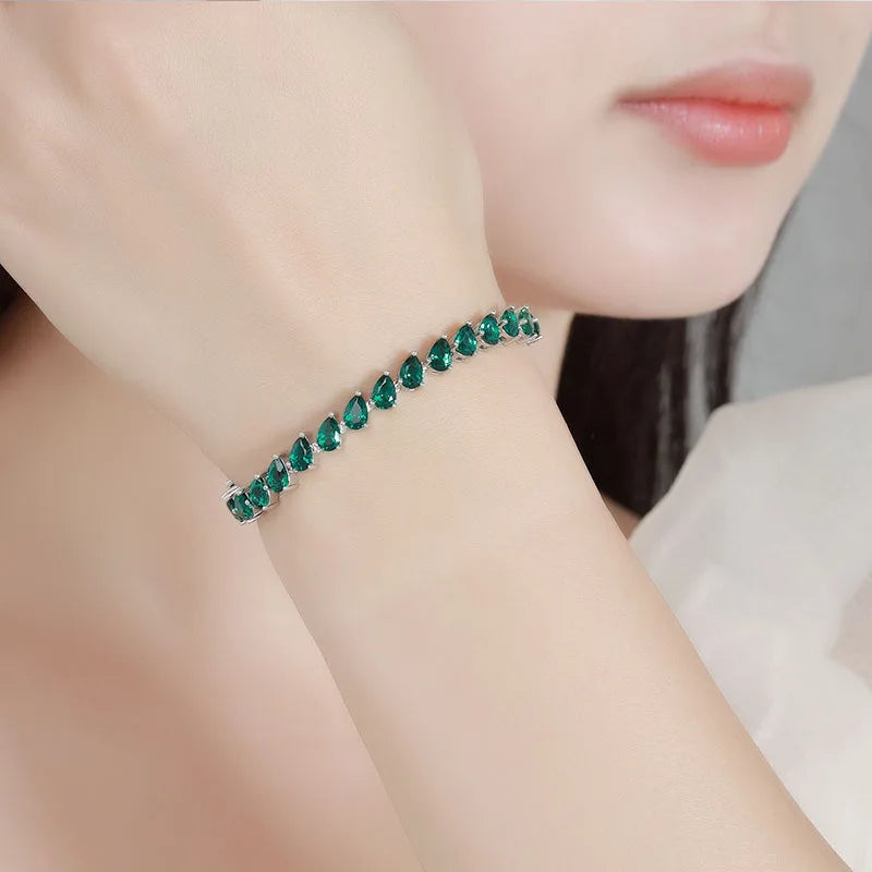 Platinum Pear Green Moissanite Diamond Bracelet | Vexaroa