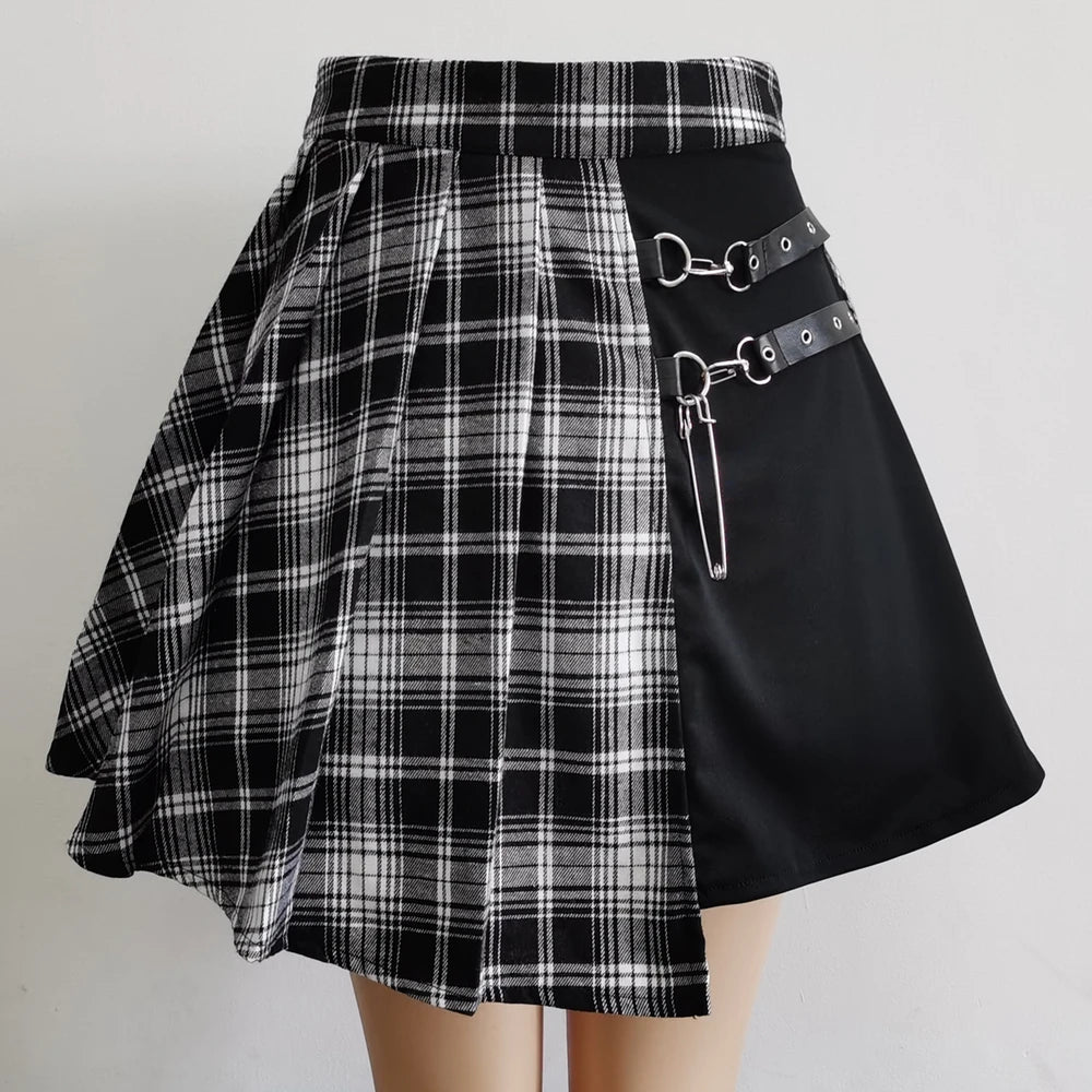 Vexaroa Plaid Pleated Mini Skirt  High Waist Casual