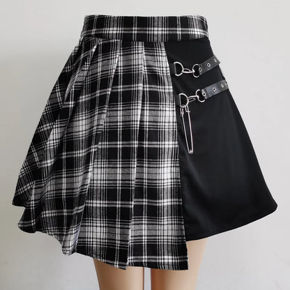 Vexaroa Plaid Pleated Mini Skirt  High Waist Casual