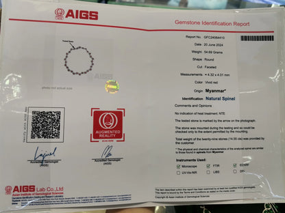 A gemstone identification report form from AIGS Lab Co., Ltd.