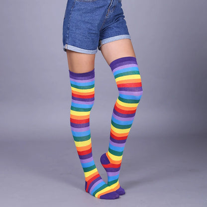 Stocking Over Knee Socks Fashion Women Keep Warm Slim Long Socks Black White Striped Hosiery