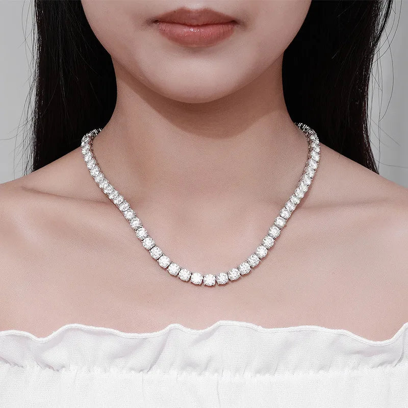 Luxury Solid Platinum PT950 Women's 1 karat Moissanite Diamond Necklace 6.5mm Four Claw Tennis Neck Chain