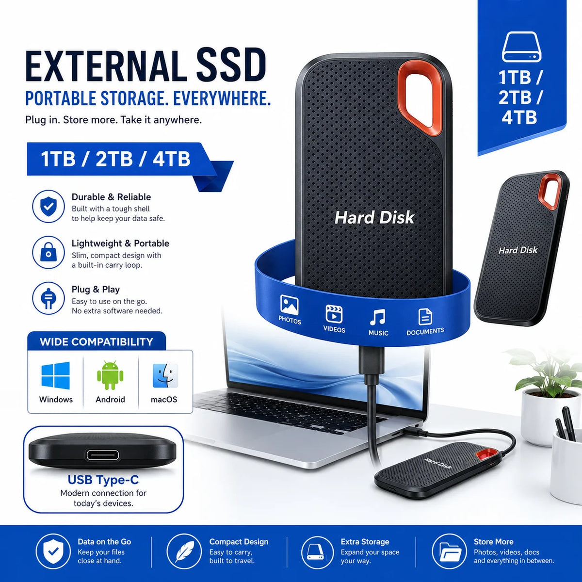 Vexaroa 1TB–2TB USB-C Portable SSD – File Backup Drive — product image