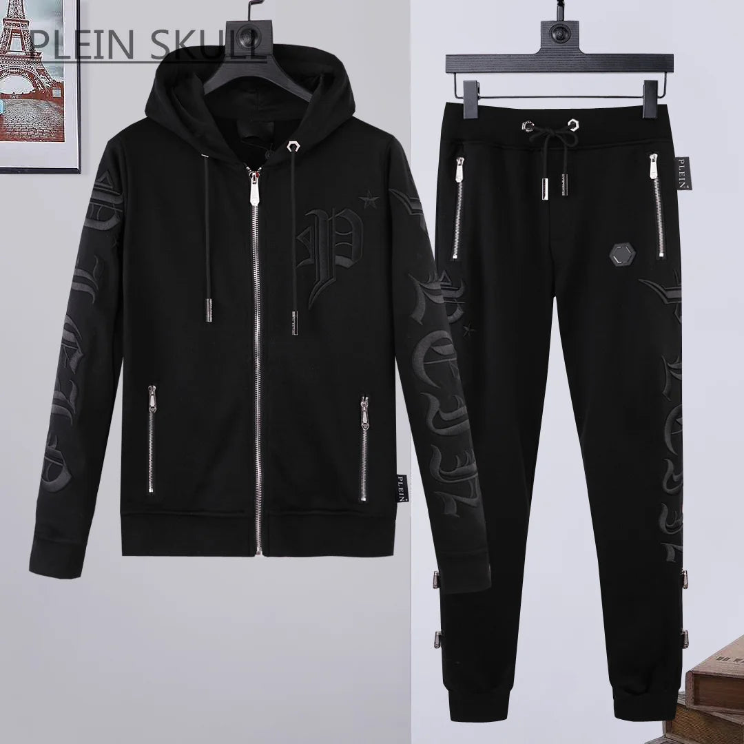Plein Skull Hooded Suit Men's Luxury Two-Piece Set M-3XL