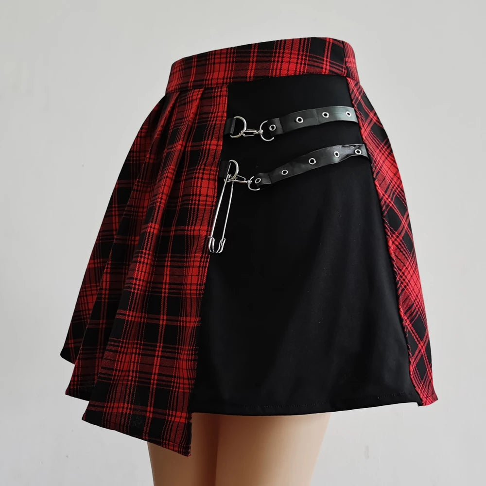 Vexaroa Plaid Pleated Mini Skirt  High Waist Casual