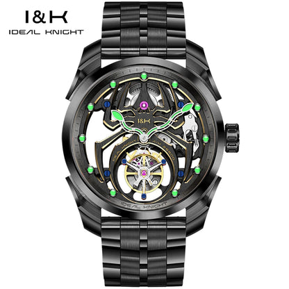 IDEAL KNIGHT Real Tourbillon Men's Watches High-Grade Fully Hollowed Spider Pattern Cool Dial Top Luxury Mechanical Watches 6802