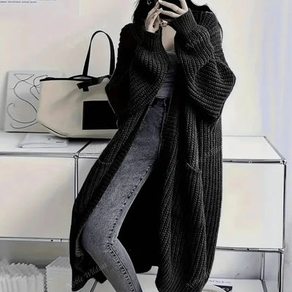 2026 Autumn Winter New Style Knitted Cardigan Women Casual Loose Fit Long Sleeve Chunky Sweater Coat Elegant Outwear for Daily W