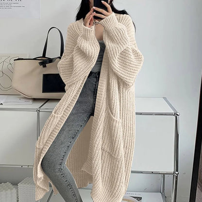 2026 Autumn Winter New Style Knitted Cardigan Women Casual Loose Fit Long Sleeve Chunky Sweater Coat Elegant Outwear for Daily W