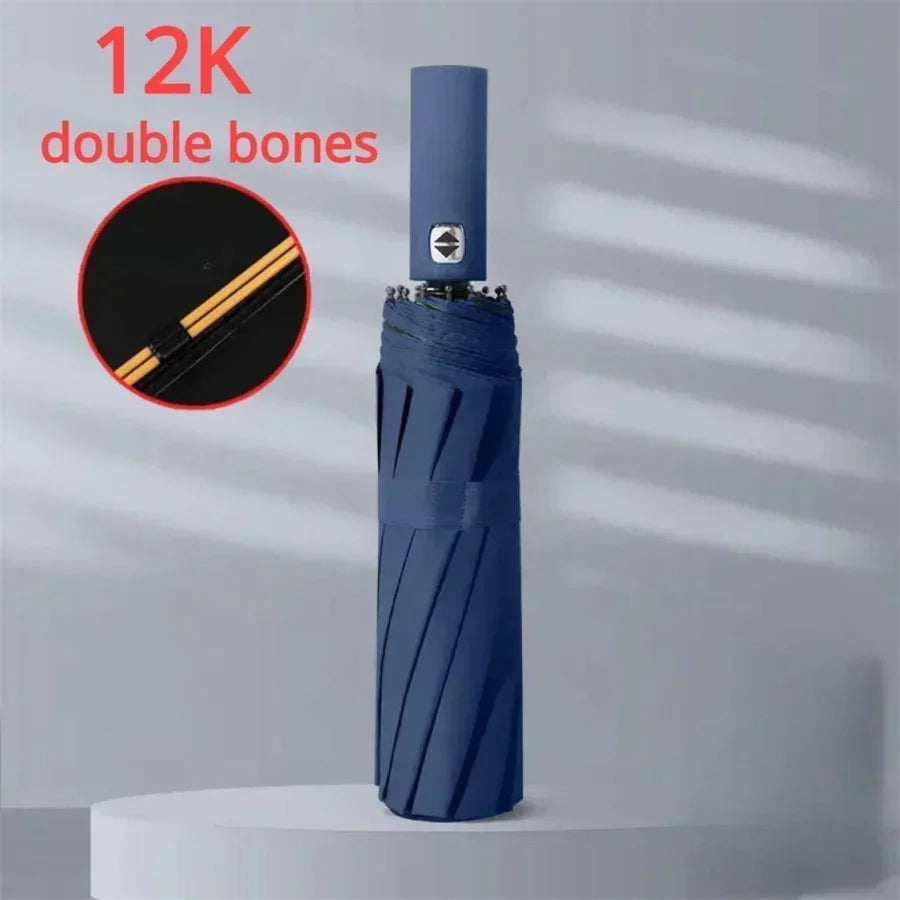 12 Bone Black Glue Fully Automatic Umbrella With Thick And Durable Keel Three Fold Umbrella UV Resistant Folding Umbrella