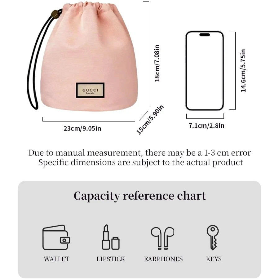 Vexaroa Pink Canvas Drawstring Cosmetic Bag Travel Pouch