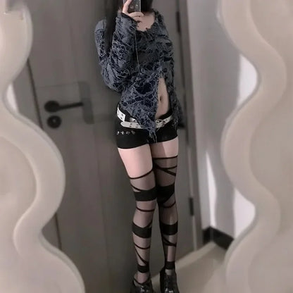 Fishnet Stockings for Women Spider Web Torn Strap Holes Tights Ragged Pantyhose Party Socks Pantyhose